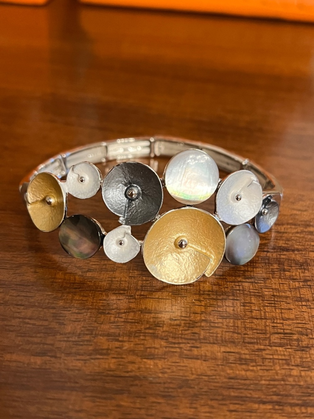 Modern Silver tone Mixed Metal bracelet with Abalone